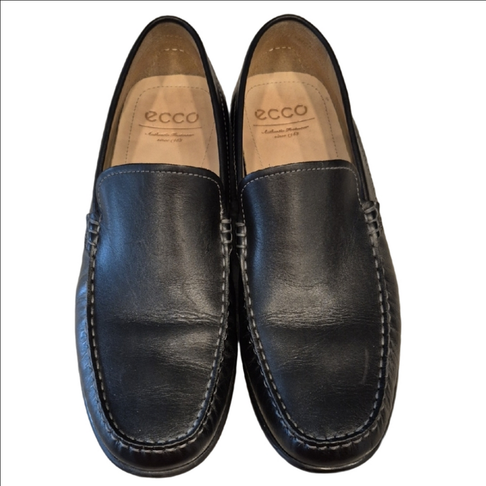 Ecco Black Leather Moc 2.0 Slip-On Loafers Size 10